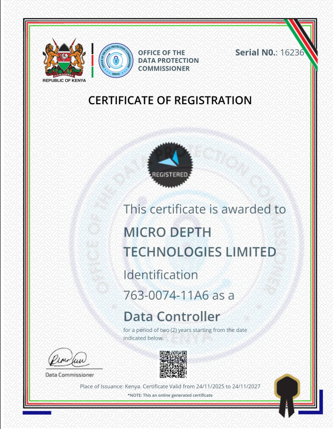 ODPC Certificate of Registration — Data Controller