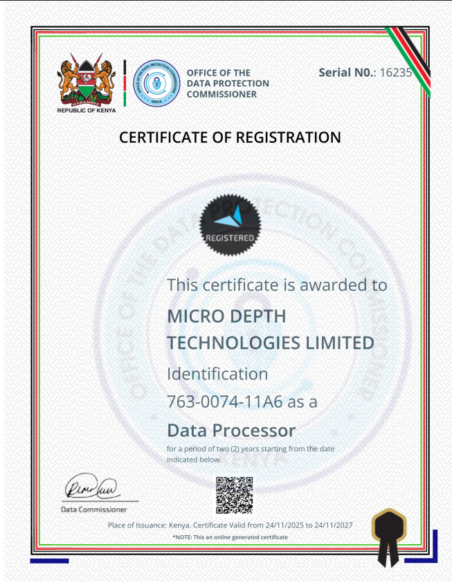 ODPC Certificate of Registration — Data Processor