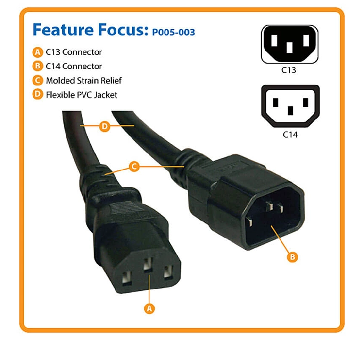 Tripp Lite Heavy-Duty PDU Power Cord Back to back cable with c13 -c14 pin