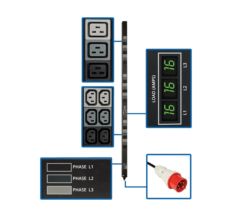 Tripp Lite series 11.5kW 3-Phase Local Metered PDU, 208-240V (36 C13 & 9 C19)