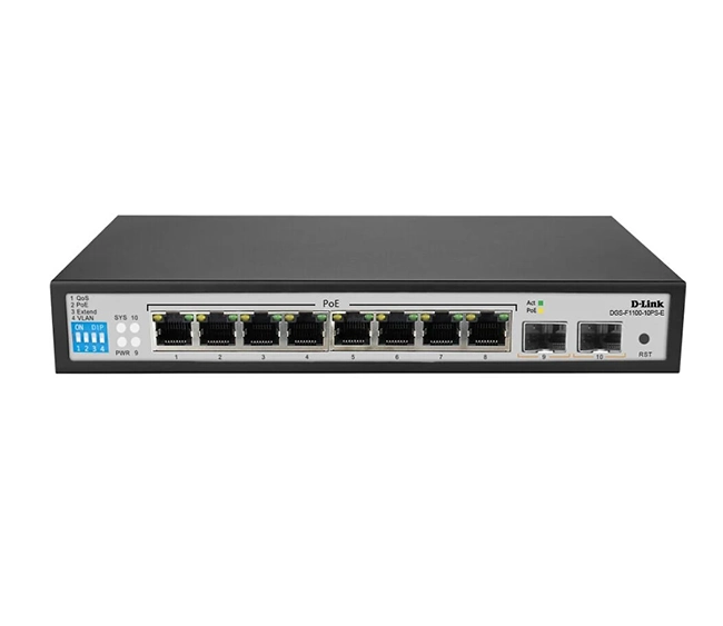 D-Link 8 Port PoE Gigabit Smart Managed Switch + 2 SFP (DGS-F1100-10PS-E)