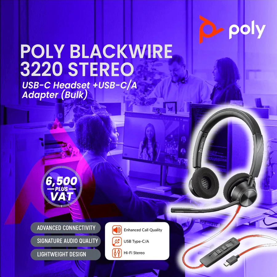 Hp Poly Blackwire 3220 Stereo USB-C Headset (93S87AA) - Image 2