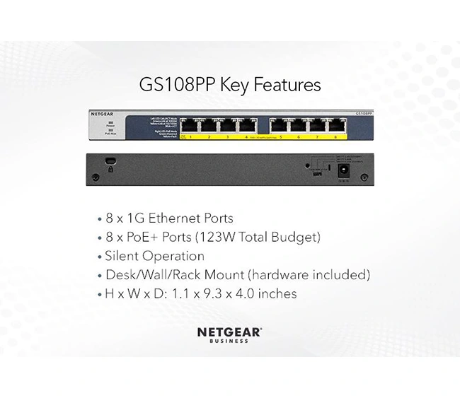 Netgear GS108PP-100EUS 8-Port PoE+ Gigabit Unmanaged Switch - Image 4