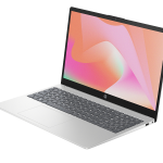 HP 15 Intel Ultra 7 Laptop profile view highlighting its thin Natural Silver chassis.