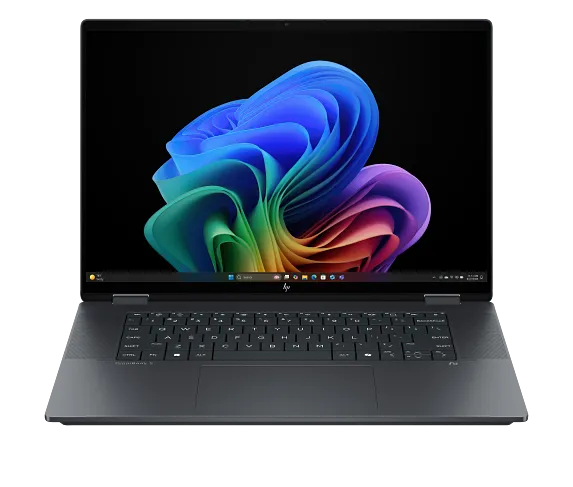 Front-facing laptop mode of the OmniBook Ultra Flip 16 on a workspace.