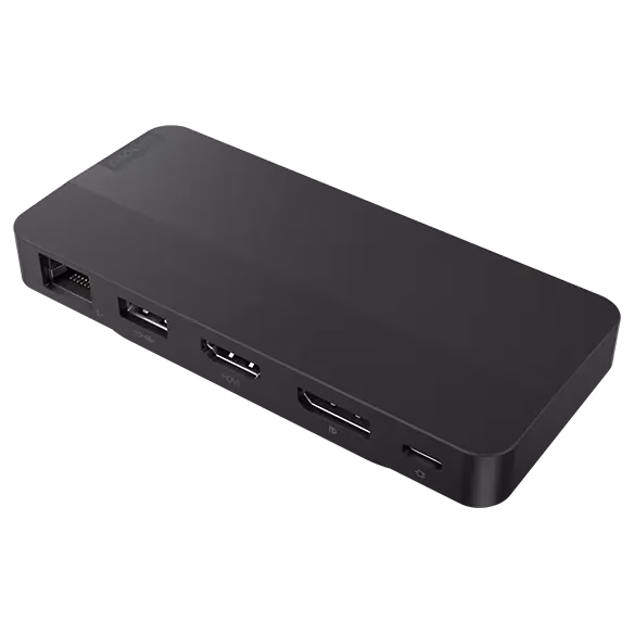 Lenovo USB-C Dual Display Travel Dock with 100W Adapter_UK showing top surface and wrapped USB-C cable